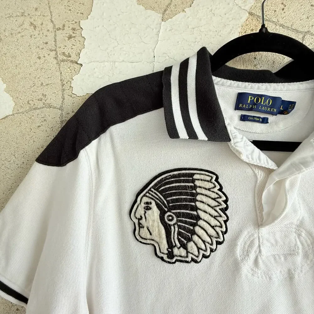 Polo Ralph Lauren Indian Head Chief Patch Polo Shirt Rugby Custom Fit Mens‎ L